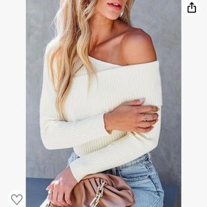 Off the Shoulder ribbed knit sweater